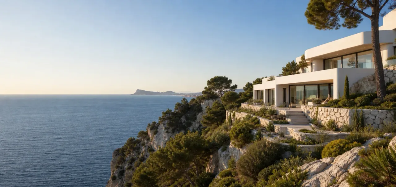 White villa and natural Costa Blanca coastal landscape